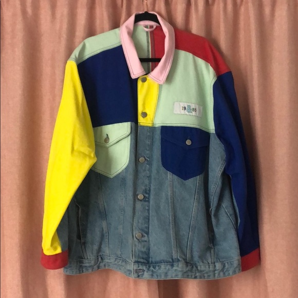 asos design x glaad & denim jacket in color block